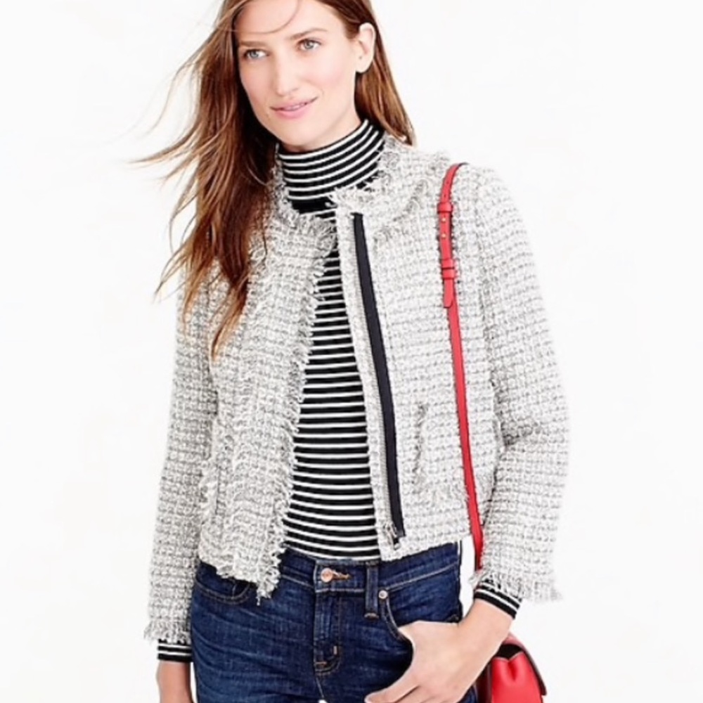 J. Crew Lady Jacket in Metallic Tweed Fringe Trim Blazer Size 6